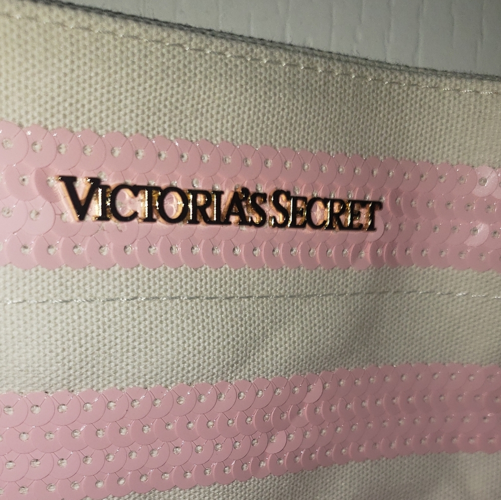 Victoria’s Secret Cream Pink Sequin Canvas Tote Bag NWT - Picture 2 of 6